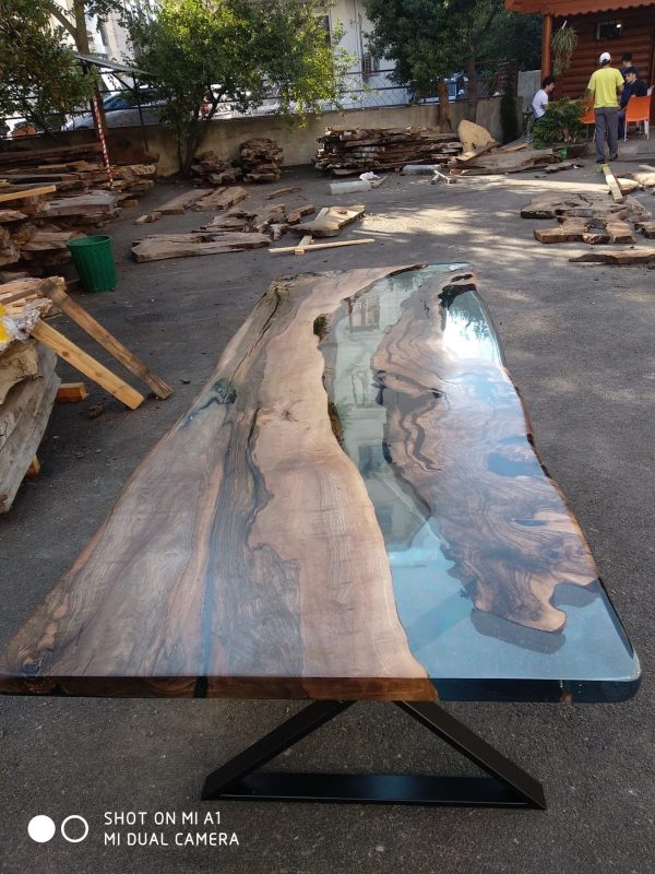 Epoxy Dining Table, Custom 115” x 40” Walnut Table, Clear Epoxy Table, River Table, Live Edge Table, Custom Order for Raj Hot on Sale