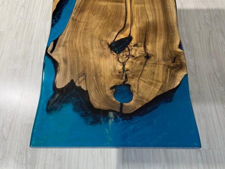 Epoxy Dining Table, Custom 52” x 28” Walnut Turquoise River with Phosphorus Dining Table in the Morning, Custom Order for Roxy on Sale