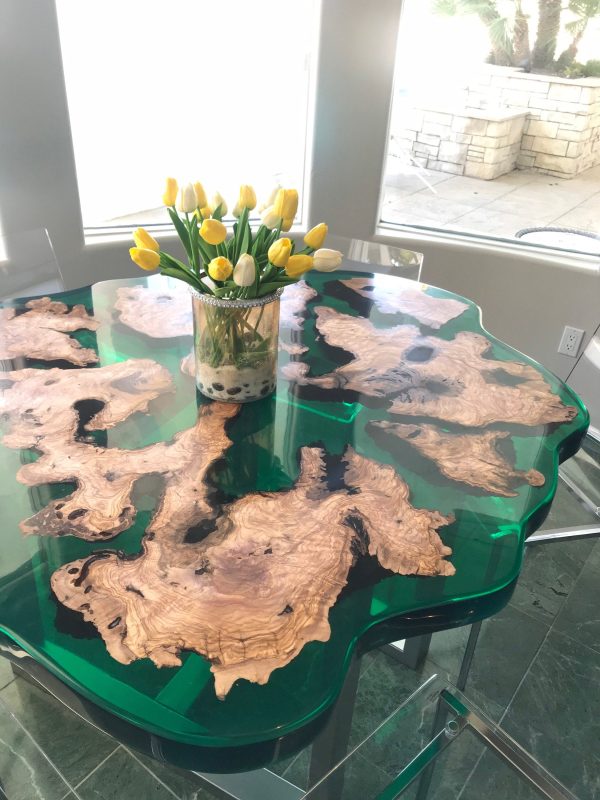 Epoxy Dining Table, Epoxy Resin Table, Custom 54” Diameter Round Olive Table, Turquoise Green Epoxy Irregular Table, Custom Order for Marlyn Cheap