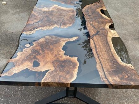 Clear Epoxy Table, Live Edge Table, Custom 96” x 40” Walnut Smokey Gray Table, Epoxy River Table, Custom Order for Jessica B Sale