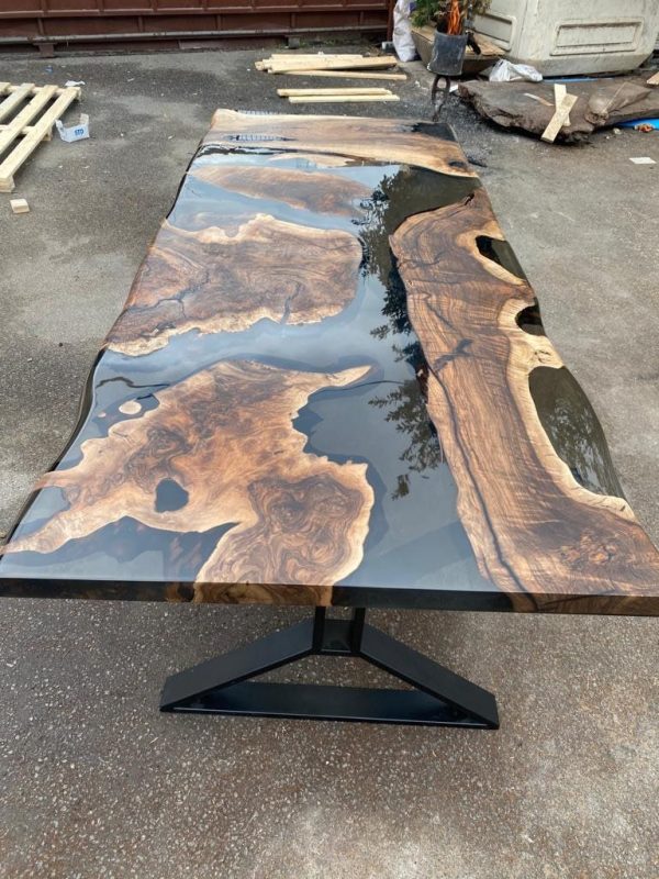 Clear Epoxy Table, Live Edge Table, Custom 96” x 40” Walnut Smokey Gray Table, Epoxy River Table, Custom Order for Jessica B Sale