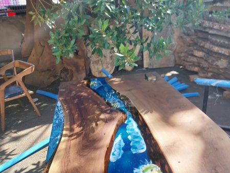 Handmade Epoxy Table, Custom 60” x 36” Walnut Blue Turquoise Epoxy Table, Epoxy River Dining Table with Turtles, Custom Order for Marie2 Sale