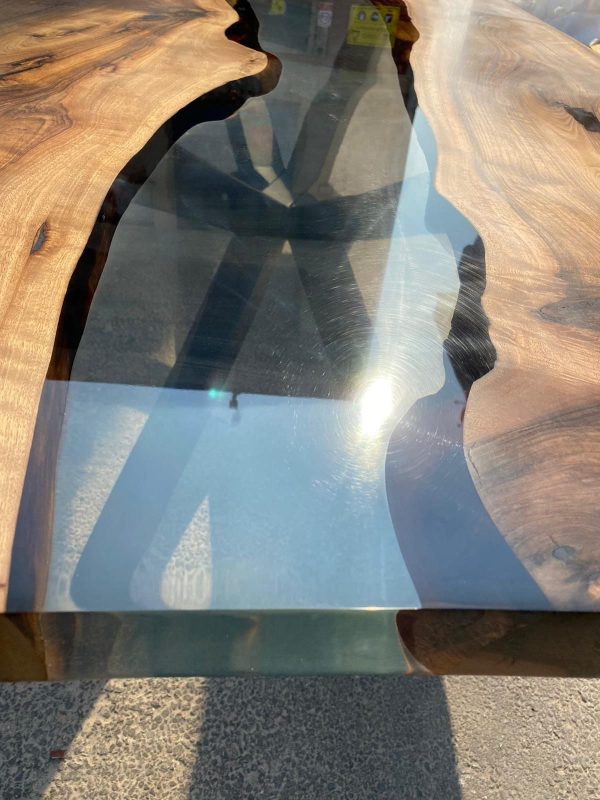 Clear Epoxy, Custom 96” x 40” Walnut Table, Clear Epoxy River Table, Live Edge Dining Table, Custom Order for Ebru Online now