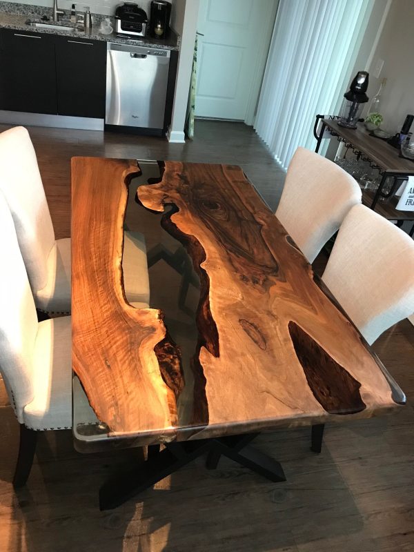 Live Edge Table, Epoxy Table, Epoxy Dining Table, Walnut Epoxy River Table, Custom 65” x 36”  Smokey Gray River Table, Order for Yema Discount