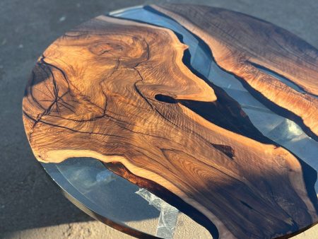 Epoxy Coffee Table, Custom Coffee Table, Custom 50” Diameter Round Table, Walnut Wood Clear Table, Epoxy Table, Order for Lisa R For Sale