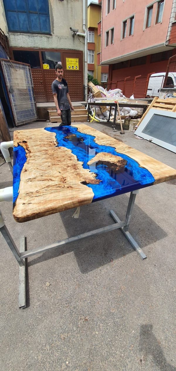 Blue Epoxy Table, Poplar Table, Custom 60” x 36” Poplar Wood Blue, Turquoise Table, Epoxy River Coffee Table, Custom Order for Kelly Hot on Sale