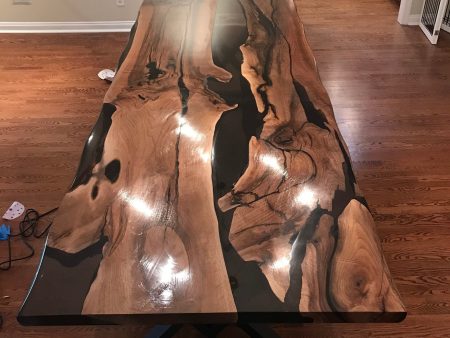 Walnut Dining Table, Live Edge Table, Custom 113” x 40” Walnut Smokey Gray Table, Epoxy River Dining Table, Custom Order for Melissa Fashion