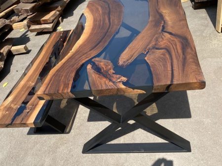 Walnut Dining Table, Live Edge Table, Custom 60” x 36” Walnut Smoke Gray Table, Epoxy River Table, Epoxy Resin Table, Order for Sarah Che 2 Online now