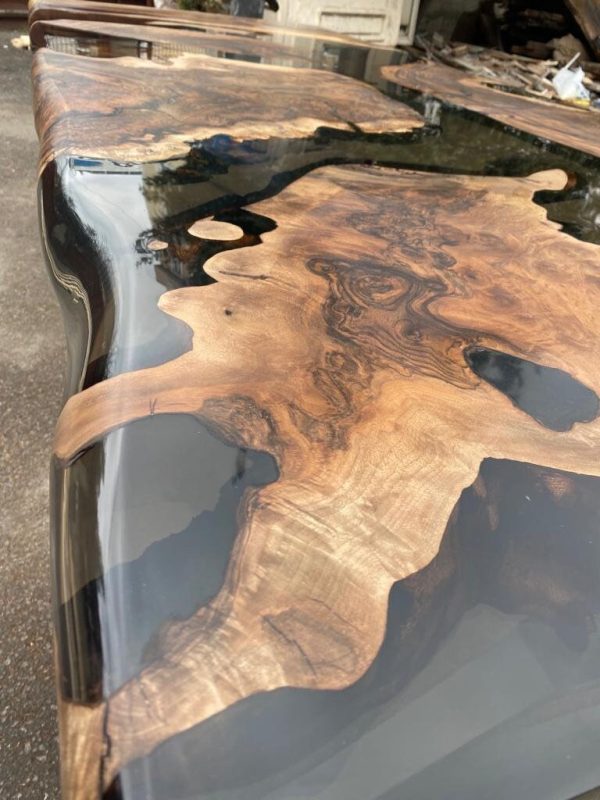 Clear Epoxy Table, Live Edge Table, Custom 96” x 40” Walnut Smokey Gray Table, Epoxy River Table, Custom Order for Jessica B Sale