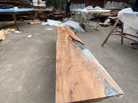 Clear Epoxy Table, River Table, Live Edge Table, Custom 86” x 17” Walnut Wood Gray Table, Marble Effect Epoxy Bench for Korrine 3 For Cheap