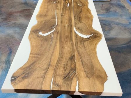 Custom 87 x 36  Natural Walnut White Epoxy Dining Table, White Epoxy Resin Walnut Table, Luxury Dining Table Hot on Sale