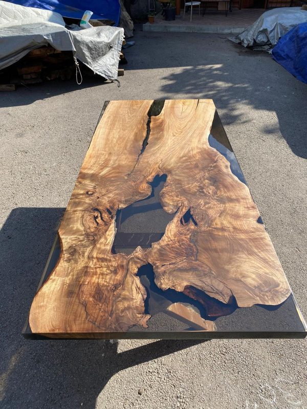 Custom 84” x 36” Walnut Smoke Gray Epoxy River Table Order for Melinda For Discount