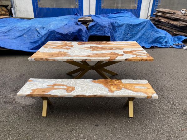 Custom 78” x 44  Olive Wood Epoxy Table, Olive Wood Table, Pearl Epoxy Resin Dining Table, Live Edge White Table, Made to Order for Ans 1 For Discount