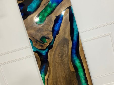 Custom 84” x 35” Walnut Blue, Turquoise, Green Epoxy Barn Door for Roger, Custom Made Epoxy Door Hot on Sale