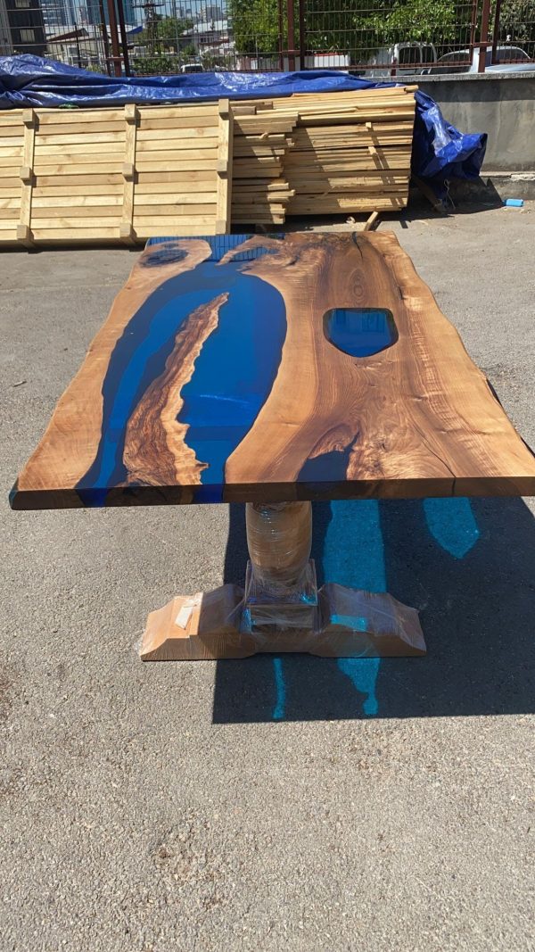 Handmade Epoxy Table, Epoxy Table, Epoxy Dining Table, Custom 84” x 42” Walnut Transparent Sky Blue Dining Table, Custom Order for Brian P Online Hot Sale