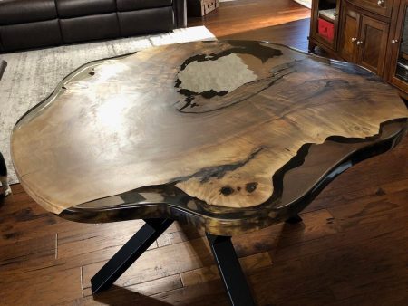 Epoxy Custom Coffee Table, Unique Coffee Table, 48” Diameter Round Walnut Table, Smokey Gray Epoxy Table, Custom Order for Mary Online