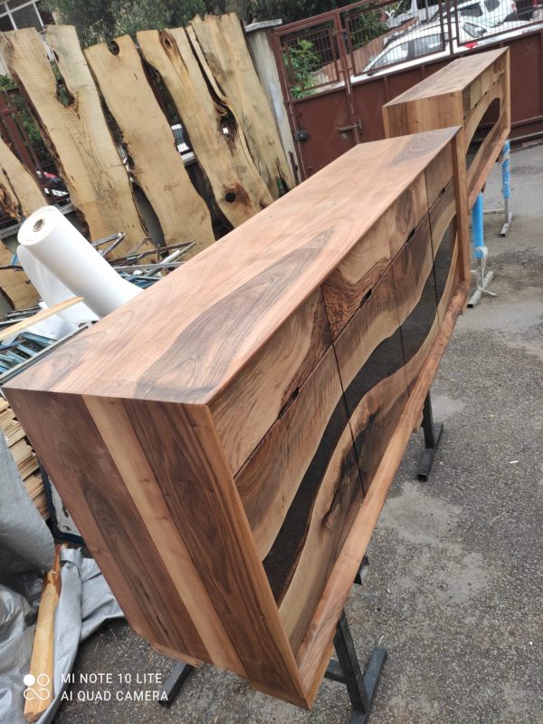 Clear Epoxy Resin 72” x 18” x 34” Credenza, Wood Epoxy Resin Credenza, Walnut Epoxy Epoxy Credenza, Custom Cabinet for Monterrey Online