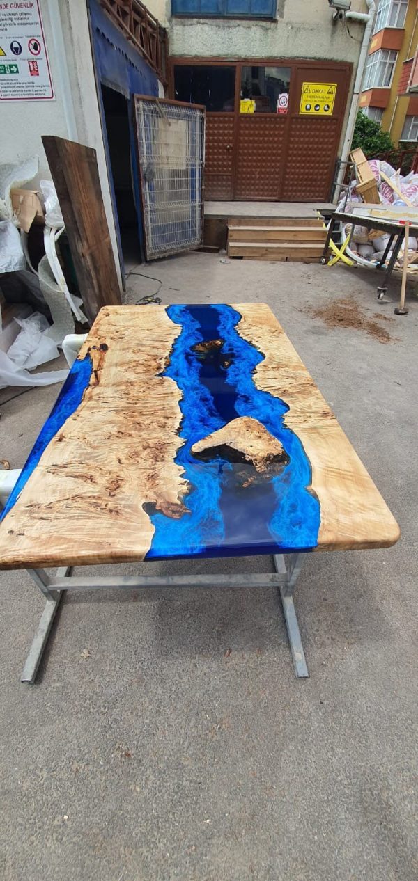 Blue Epoxy Table, Poplar Table, Custom 60” x 36” Poplar Wood Blue, Turquoise Table, Epoxy River Coffee Table, Custom Order for Kelly Hot on Sale