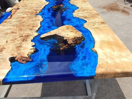 Blue Epoxy Table, Poplar Table, Custom 60” x 36” Poplar Wood Blue, Turquoise Table, Epoxy River Coffee Table, Custom Order for Kelly Hot on Sale