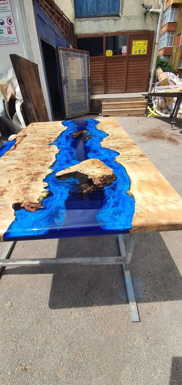 Blue Epoxy Table, Poplar Table, Custom 60” x 36” Poplar Wood Blue, Turquoise Table, Epoxy River Coffee Table, Custom Order for Kelly Hot on Sale