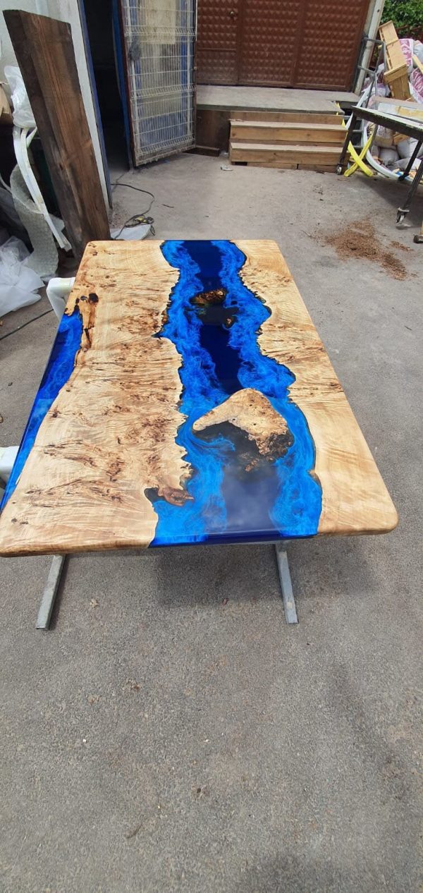 Blue Epoxy Table, Poplar Table, Custom 60” x 36” Poplar Wood Blue, Turquoise Table, Epoxy River Coffee Table, Custom Order for Kelly Hot on Sale