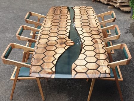 Custom Honeycomb Epoxy Resin River Table, Clear Resin Walnut Table, Custom 80” x 40” Walnut Clear Epoxy Table, Honeycomb Table for Patrick on Sale