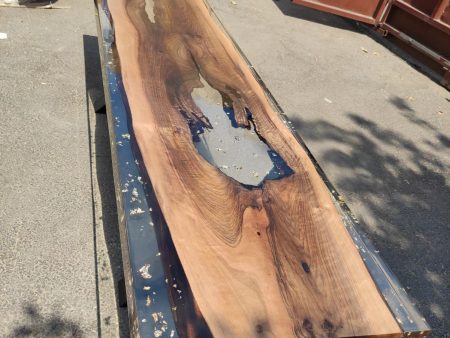 Walnut Dining Table, Unique Epoxy Table, Custom 70” x 17” Walnut Table, Clear White Epoxy River Table with Gold Leaf Order for Christopher M Online Hot Sale