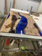 Epoxy Table, Epoxy Dining Table, Walnut Epoxy River Table, Custom 65  x 42  Walnut Wood Ocean Blue Epoxy Table, River Table Order for Denise Supply