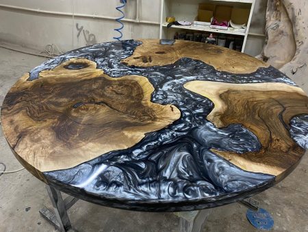 Epoxy Coffee Table, Epoxy Resin Table, Custom 45” Diameter Round Table, Walnut Wood Metallic Gray Table, Epoxy Table, Order for Matt M. Supply