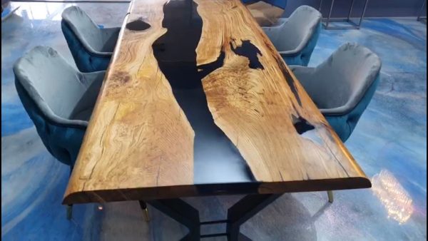 87  x 40  Natural Black River Table, Chestnut Dining Table, Black Epoxy Resin River Table, Chestnut Table, Luxury Dining Table Discount