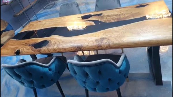 87  x 40  Natural Black River Table, Chestnut Dining Table, Black Epoxy Resin River Table, Chestnut Table, Luxury Dining Table Discount