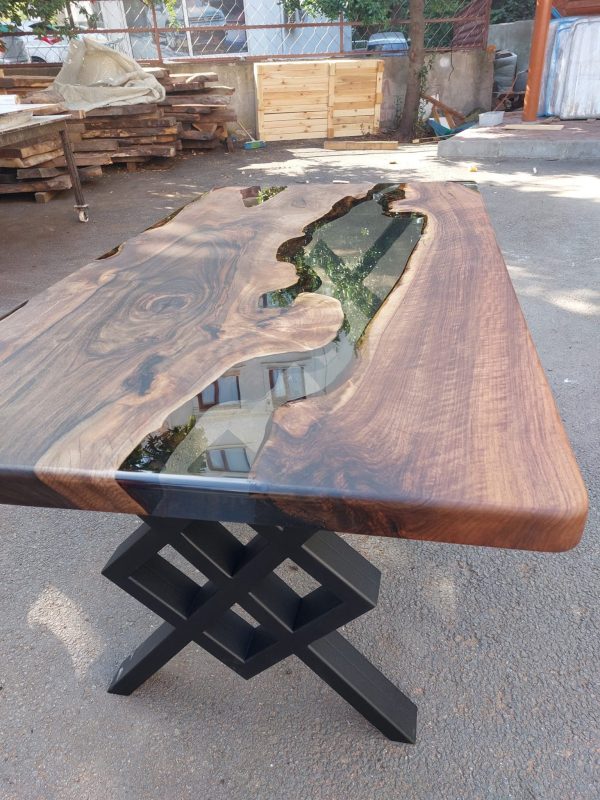 Live Edge Table, Epoxy Table, Epoxy Dining Table, Walnut Epoxy River Table, Custom 65” x 36”  Smokey Gray River Table, Order for Yema Discount