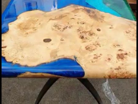 Blue Epoxy Table, Live Edge Table, Custom 74  x 24  Poplar Island Blue, Teal Turquoise, Green River Epoxy Table, Custom Order for Henry on Sale