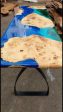 Blue Epoxy Table, Live Edge Table, Custom 74  x 24  Poplar Island Blue, Teal Turquoise, Green River Epoxy Table, Custom Order for Henry on Sale