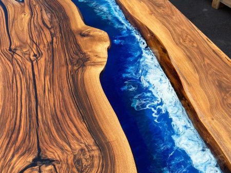 Wooden Table, Live Edge Table, Custom 90” x 42” Walnut Wood Table, Deep Blue and Turquoise Table, White Waves Epoxy Table, for Kelly Bark For Cheap