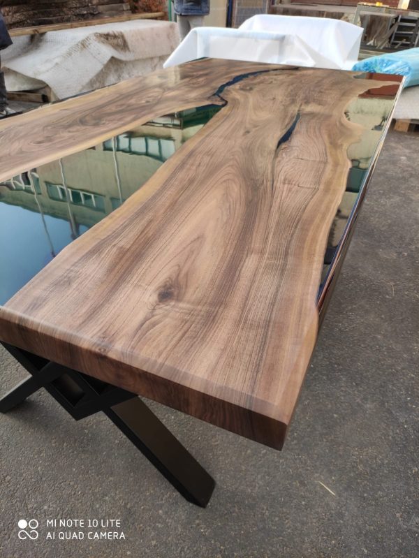 Walnut Dining Table, Custom 84” x 42” Walnut Transparent Turquoise Green Table, Epoxy Dining Table, Live Edge Table, Custom  for Stephanie Sale