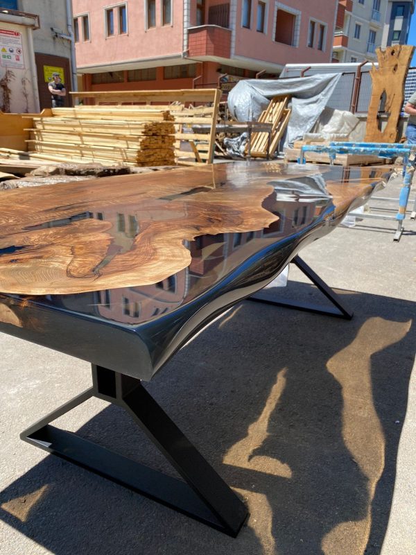 Clear Epoxy Table, Epoxy Resin Table, Live Edge Table, Custom 84” x 36” Walnut Smokey Gray Table, Epoxy River Table, Order for Angela F Online now