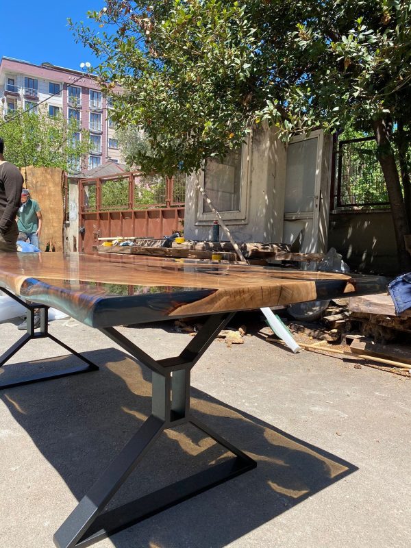 Clear Epoxy Table, Epoxy Resin Table, Live Edge Table, Custom 84” x 36” Walnut Smokey Gray Table, Epoxy River Table, Order for Angela F Online now