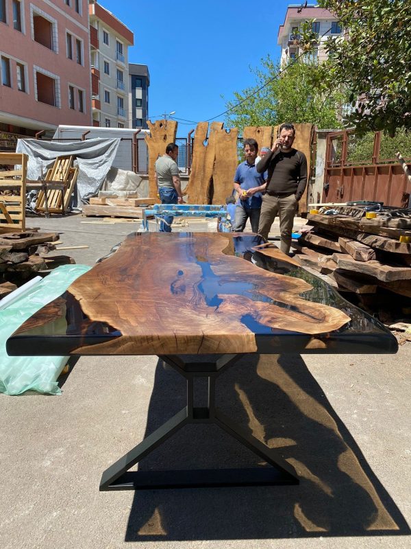 Clear Epoxy Table, Epoxy Resin Table, Live Edge Table, Custom 84” x 36” Walnut Smokey Gray Table, Epoxy River Table, Order for Angela F Online now