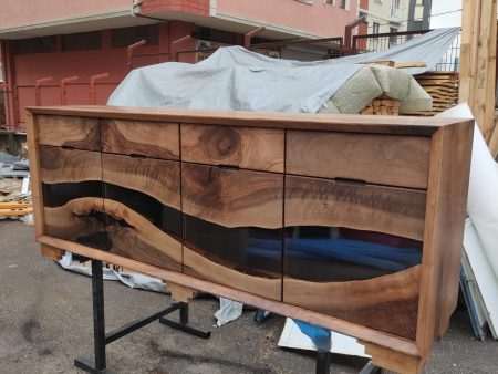 Clear Epoxy Resin 72” x 18” x 34” Credenza, Wood Epoxy Resin Credenza, Walnut Epoxy Epoxy Credenza, Custom Cabinet for Monterrey Online