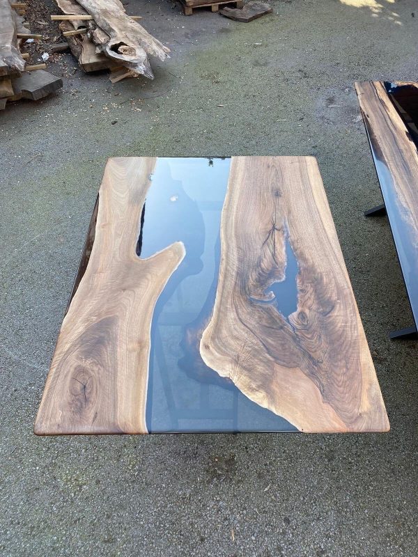 Epoxy Table, Epoxy Dining Tabletop, Walnut Table top, Custom 48” x 36” Walnut Smoke Gray Epoxy River Table Top Order for Matt H Online now