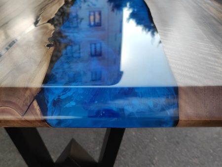 Epoxy Table, Epoxy Dining Table, Walnut Epoxy River Table, Custom 72” x 30” Walnut Blue Epoxy River Dining Table Order for Clinton Sale