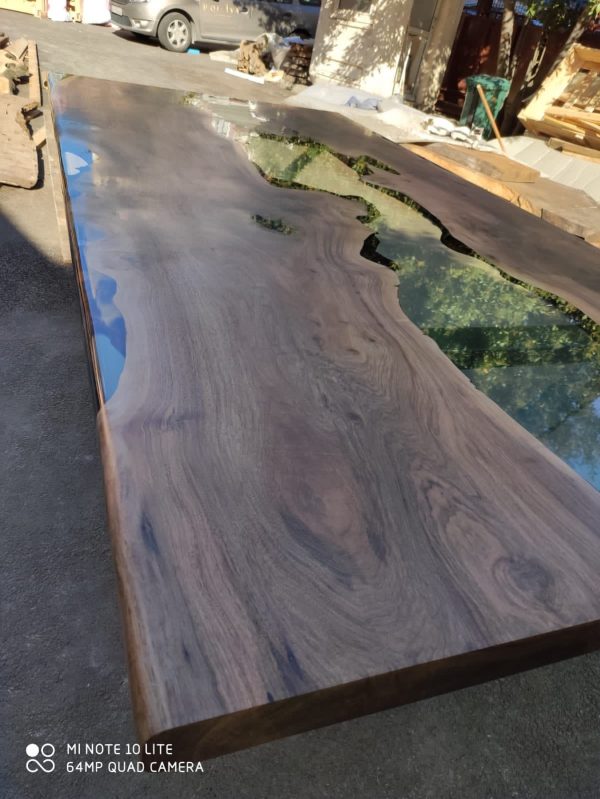 Epoxy Table, Epoxy Dining Table, Walnut Epoxy River Table, Custom 290cm x 140cm Walnut Clear Epoxy River Dining Table Order for Sara F Sale