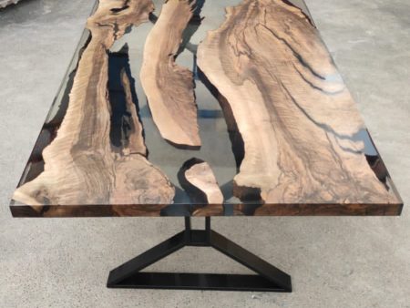 Walnut Dining Table, Live Edge Table, Custom 76” x 46” Walnut Smokey Gray Table, Epoxy Resin River Dining Table, Custom Order for Jeannine Discount