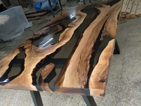 Custom 72” x 36” Walnut Smoke Gray Epoxy River Table Order for Yelena Online Hot Sale