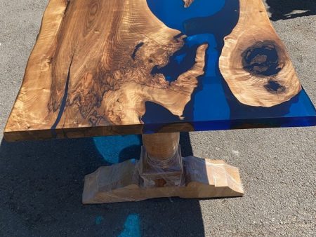 Handmade Epoxy Table, Epoxy Table, Epoxy Dining Table, Custom 84” x 42” Walnut Transparent Sky Blue Dining Table, Custom Order for Brian P Online Hot Sale