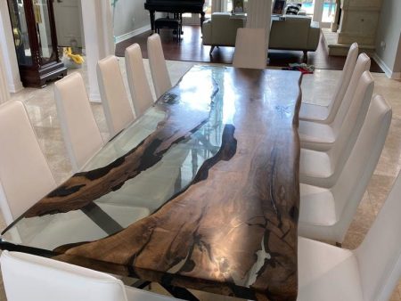 Epoxy Dining Table, Custom 115” x 40” Walnut Table, Clear Epoxy Table, River Table, Live Edge Table, Custom Order for Raj Hot on Sale