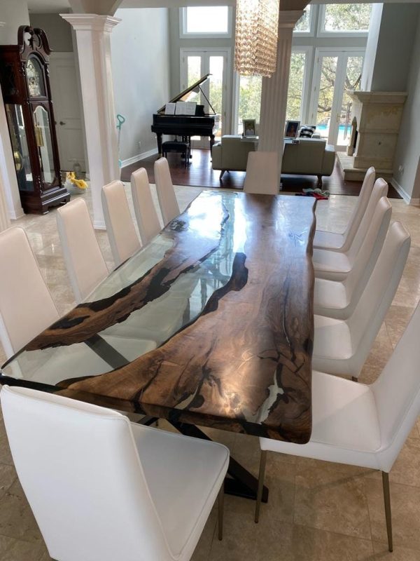 Epoxy Dining Table, Custom 115” x 40” Walnut Table, Clear Epoxy Table, River Table, Live Edge Table, Custom Order for Raj Hot on Sale