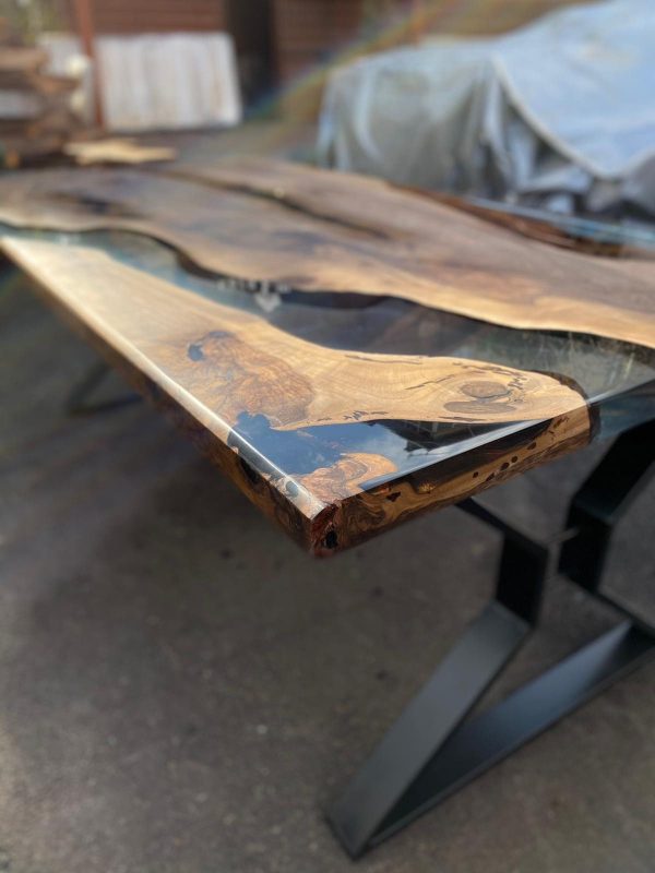 Walnut Dining Table, Live Edge Table, Epoxy Resin Table, Custom 84” x 45” Clear Epoxy Table, Walnut Epoxy Resin Table, Order for Emily M Online now