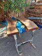 Handmade Epoxy Table, Custom 60” x 36” Walnut Blue Turquoise Epoxy Table, Epoxy River Dining Table with Turtles, Custom Order for Marie2 Sale